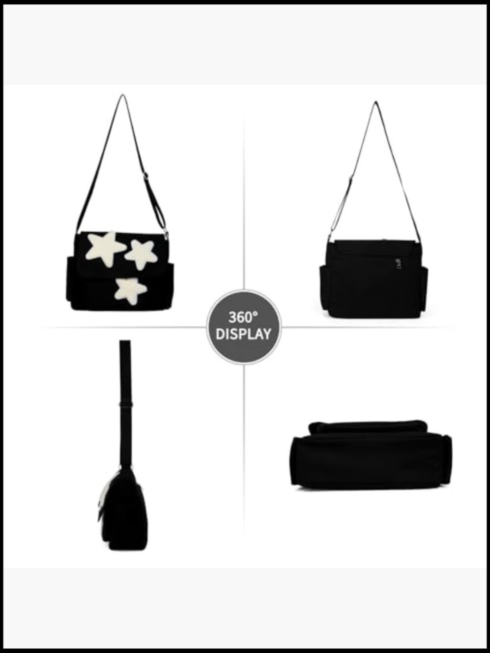 Canvas Messenger Bag with Star Coin Purse Crossbody Shoulder Bag - Picture 3 of 7